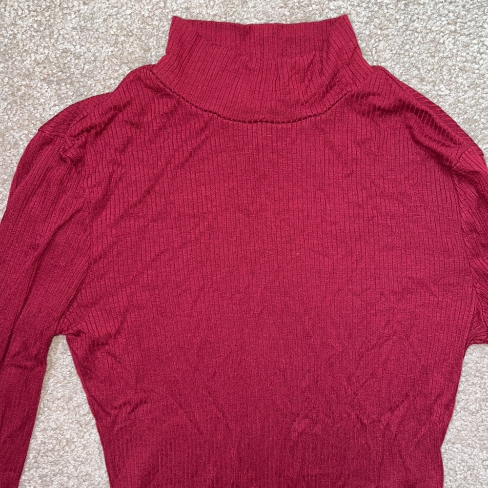 Forever 21 Dark Red Ribbed High Neck Long Sleeve Bodysuit Sexy - Picture 2 of 5